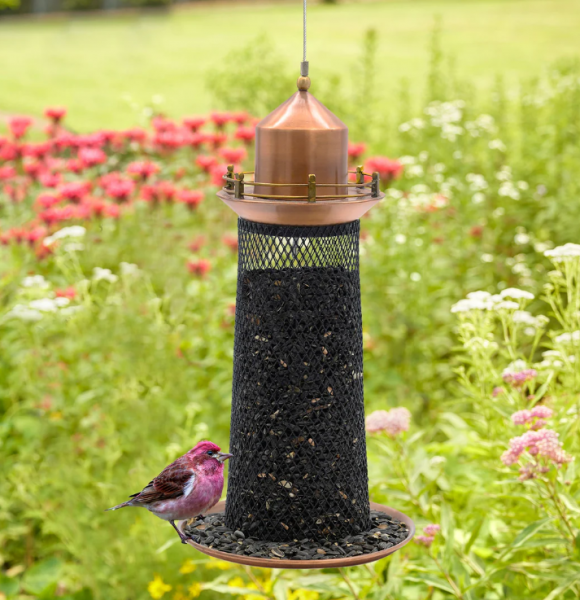 Copper Lighthouse Bird Feeder with Mesh Panels